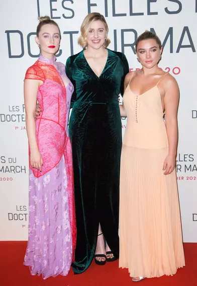 Saoirse Ronan, Greta Gerwig, et Florence Pughlors dela première du film &quot;Les filles du Docteur March&quot; à Paris, le 12 décembre 2019.