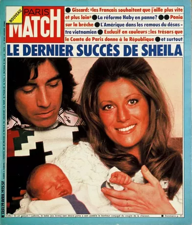 &quot;Le dernier succès de Sheila&quot; : la couv' de Match n°1351, pour la naissance de Ludovic, le 7 avril 1975. 