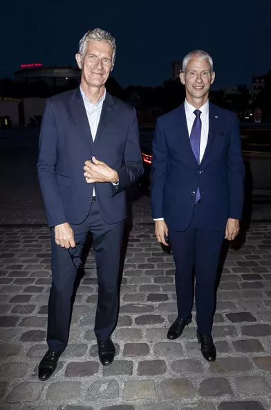 Didier Fusillier (président de la Villette) et Franck Riesterà l'exposition Jam Capsule à la Villette à Paris le 22 juin 2020
