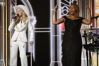 Madonna interprète son titre «Open Your Heart». A ses côtés, la chanteuse Queen Latifah. 