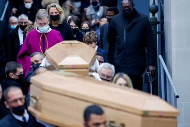 Amélie de Bourbon-Parme, l'ex-femme de Igor lors des obsèquesdes frères Bogdanov à l'église de la Madeleine à Paris le 10 janvier 2022.