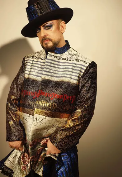Boy Georgelors du dernier défiléhaute couture de Jean Paul Gaultier auThéâtre du Châtelet mercredi 23 janvier 2020.