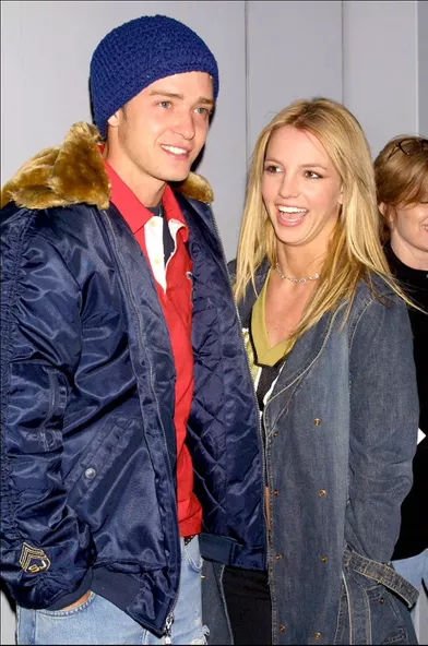 Britney Spears et Justin Timberlake lors d'une collecte de fonds organisée en marge du Superbowl à New York en février 2002