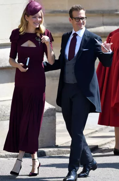 Gabriel Macht, de la série &quot;Suits&quot; et son épouse au mariage de Meghan et Harry, le 19 mai 2018.