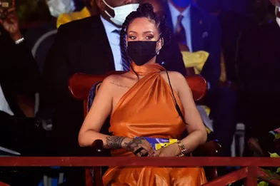 Rihanna lors de lacérémonie d'investiture présidentielle pour marquer la naissance d'une nouvelle république à la Barbade, àBridgetown, le 29 novembre 2021