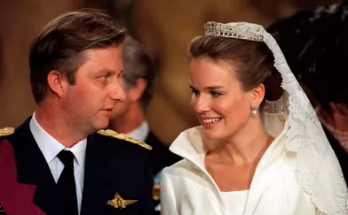 Le prince Philippe de Belgique et Mathilde d'Udekem d'Acoz, à Bruxelles le 4 décembre 1999, jour de leur mariage