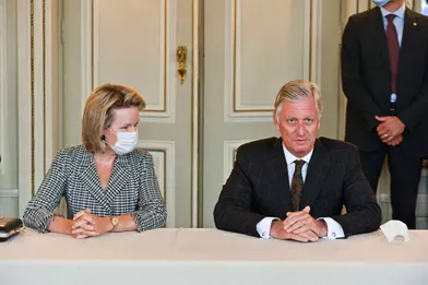 La reine Mathilde et le roi des Belges Philippe en réunion à Verviers, le 15 septembre 2021