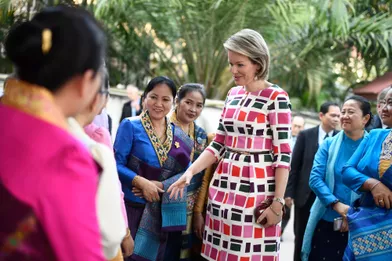 La reine Mathilde Mathilde de Belgique à Vientiane, le 20 février 2017