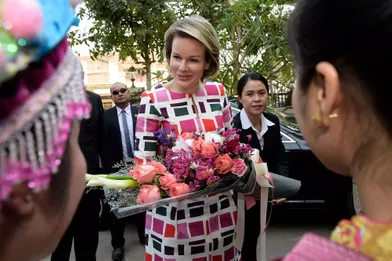 La reine Mathilde Mathilde de Belgique à Vientiane, le 20 février 2017
