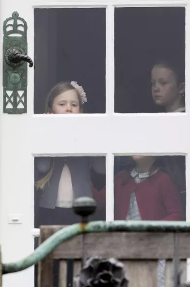 Les princesses Isabella, Josephine et Athena de Danemark à Marselisborg, le 15 avril 2017