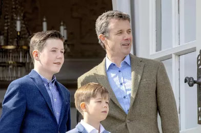 Les princes Christian, Vincent et Frederik de Danemark à Aarhus, le 16 avril 2019