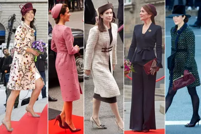 Les looks de la princesse Mary de Danemark à la rentrée parlementaire à Copenhague, en 2008, 2019, 2004, 2021 et 2010