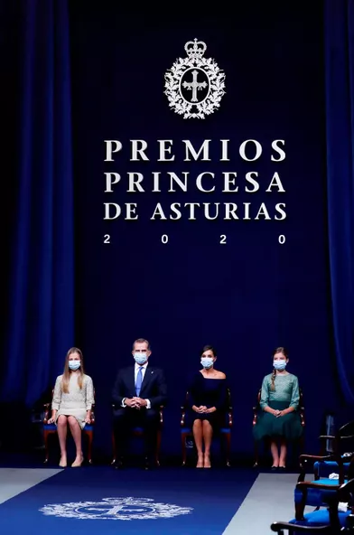 La princesse des Asturies Leonor, le roi Felipe VI, la reine Letizia et l'infante Sofia d'Espagne à Oviedo, le 16 octobre 2020