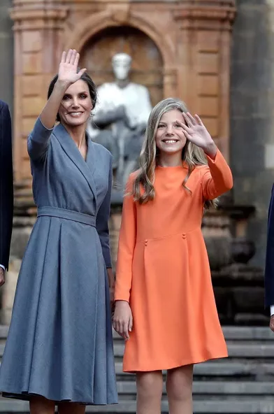 La reine Letizia d'Espagne et la princesse Sofia à Oviedo, le 17 octobre 2019