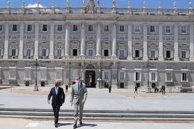 Le roi Felipe VI d'Espagne avec le président portugais Marcelo Rebelo de Sousa à Madrid, le 4 juin 2021