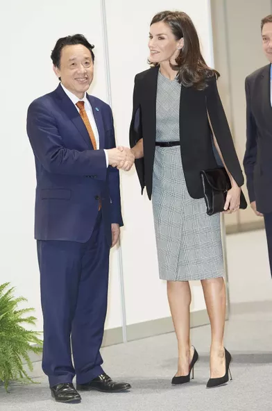 La reine Letizia d'Espagne avec le Chinois Qu Dongyu, directeur général de la FAO, à Madrid le 11 décembre 2019