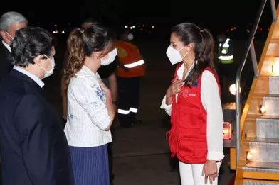 La reine Letizia d'Espagne à son arrivée à l'aéroportd'Asuncion au Paraguay, le 2 novembre 2021