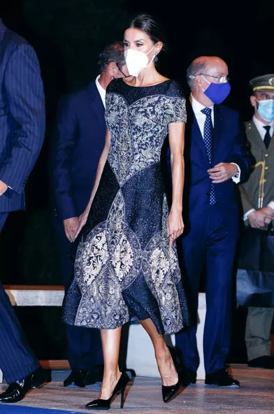 La reine Letizia d'Espagne à Barcelone, le 15 octobre 2021