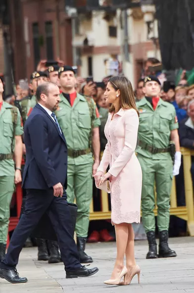 La reine Letizia d'Espagne à Alcala de Henares, le 23 avril 2018