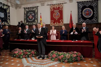La reine Letizia et le roi Felipe VI d'Espagne à Alcala de Henares, le 23 avril 2018