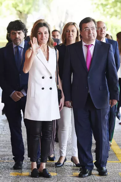 La reine Letizia d'Espagne à Villanueva de la Serena, le 26 avril 2018