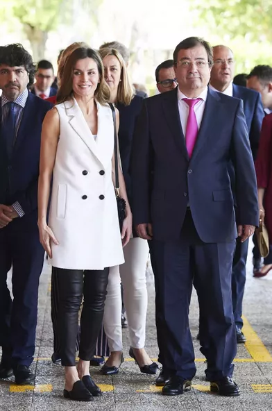 La reine Letizia d'Espagne à Villanueva de la Serena, le 26 avril 2018