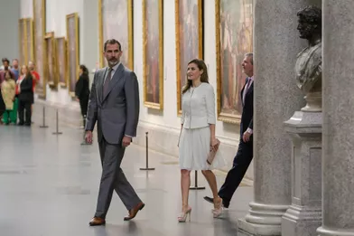 La reine Letizia et le roi Felipe VI d'Espagne au Musée national du Prado à Madrid, le 19 juin 2017