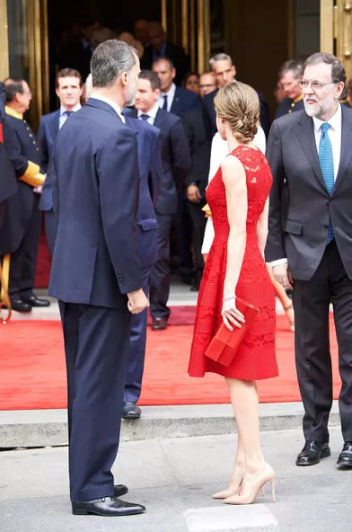 La reine Letizia et le roi Felipe VI d'Espagne à Madrid, le 28 juin 2017