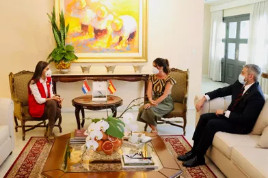 La reine Letizia d'Espagne et le couple présidentiel du Paraguay à Asunción, le 4 novembre 2021
