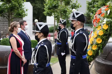Le prince héritier Guillaume de Luxembourg et la la grande-duchesse héritière Stéphanie lors d'une cérémonie à Esch-sur-Alzette, le 22 juin 2021