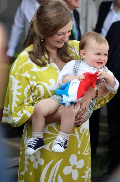 Le prince Charles de Luxembourg avec sa mère la princesse Stéphanie, à Ettelbruck, le 2 juillet 2021
