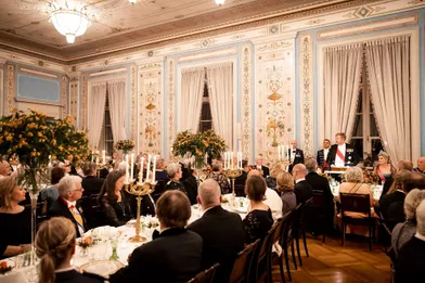 Le banquet d'Etat pour la reine Maxima et le roi Willem-Alexander des Pays-Bas au Palais royal à Oslo, le 9 novembre 2021