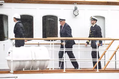 Le roi Harald V de Norvège à bord du Norge, le 15 juin 2021