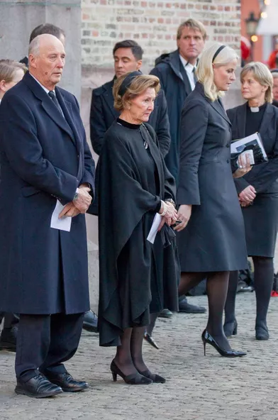 Le roi Harald V de Norvège, la reine Sonja et la princesse Mette-Marit, à Oslo le 3 janvier 2019