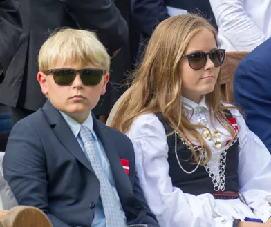 Le prince Sverre Magnus de Norvège avec sa soeur la princesse Ingrid Alexandra, le 1er septembre 2016