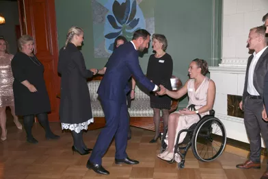 La princesse Mette-Marit et le prince Haakon de Norvège félicitent pour les champions olympiques et paralympiques des JO de Rio à Oslo, le 14 octobre 2016