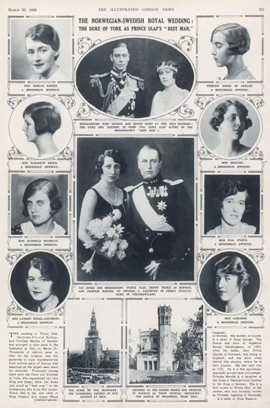 Page d'un journal évoquant le mariage de la princesse Märtha de Suède et du prince Olav de Norvège, en 1929