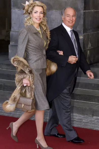 L'Aga Khan et son épouse la Begum Gabriele au mariage du prince Willem-Alexander des Pays-Bas etde Maxima Zorreguieta à Amsterdam, le 2 février 2002