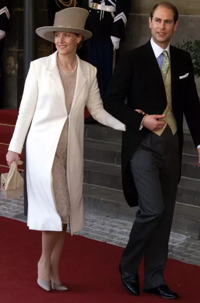 La comtesse Sophie de Wessex et le prince Edward au mariage du prince Willem-Alexander des Pays-Bas etde Maxima Zorreguieta à Amsterdam, le 2 février 2002