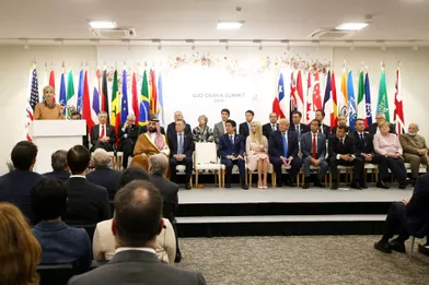 La reine Maxima des Pays-Bas prononce un discours dans le cadre du G20 à Osaka, le 29 juin 2019