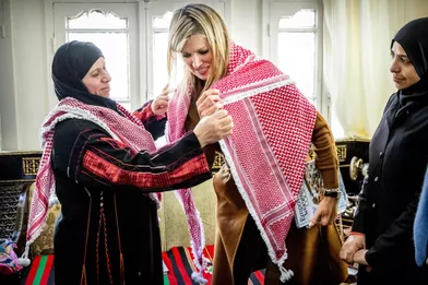 La reine Maxima des Pays-Bas à Al-Salt en Jordanie, le 11 février 2019