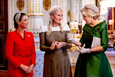 La reine Maxima des Pays-Bas avec les princesses Märtha Louise et Mette-Marit de Norvège à Oslo, le 9 novembre 2021