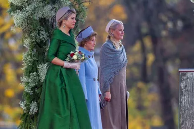 La reine Maxima des Pays-Bas avec la reine Sonja et la princesse Mette-Marit de Norvège à Oslo, le 9 novembre 2021