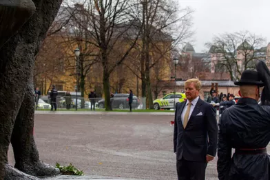 Le roi Willem-Alexander des Pays-Bas au Monument nationalà Oslo, le 9 novembre 2021