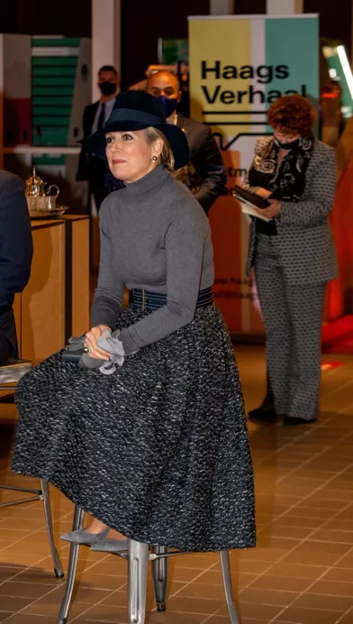 La reine Maxima des Pays-Bas au museum Beeld en Geluid à La Haye, le 24 novembre 2021