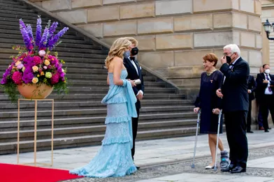 La reine Maxima et le roi Willem-Alexander des Pays-Bas avec le couple présidentiel allemand à Berlin, le 6 juillet 2021