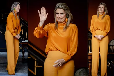 Le total look orange de la reine Maxima des Pays-Bas à La Haye, le 22 novembre 2021