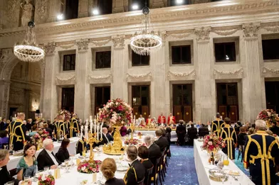 Le banquet d'Etat donné par le roi et la reine des Pays-Bas pour le couple présidentiel singapourien, le 21 novembre 2018 à Amsterdam