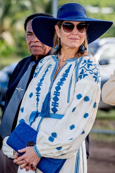 La reine Maxima des Pays-Bas sur l'île de Saint-Eustache, le 30 novembre 2017