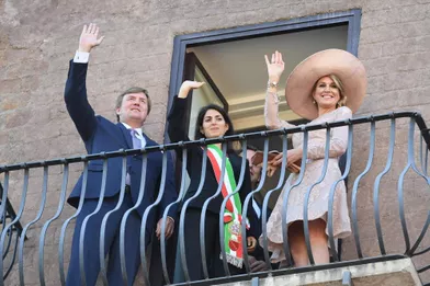La reine Maxima et le roi Willem-Alexander des Pays-Bas avec Virginia Raggi à Rome, le 20 juin 2017